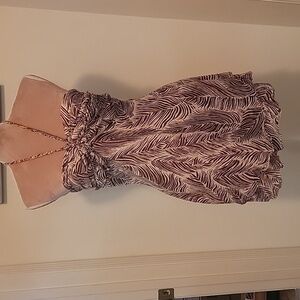 Glamour Angel Brown Tropical Palm Leaves Print Dress, Tiered Skirt, Size M